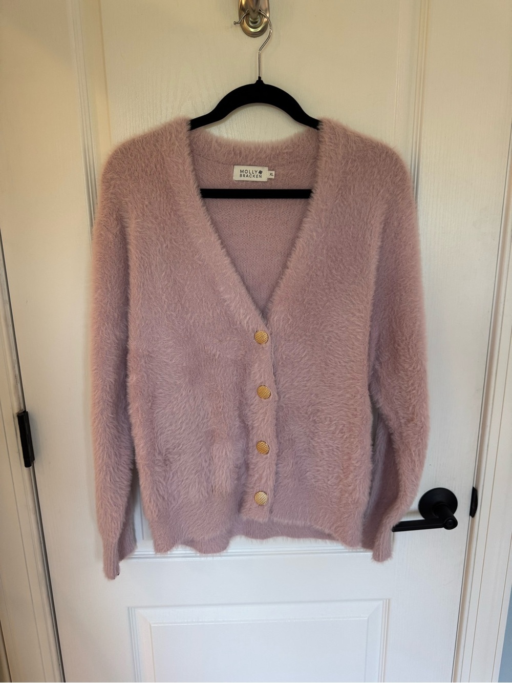 Molly Bracken Fuzzy Crewneck Sweater in Dusty Rose
